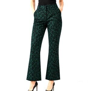 NWT Anine Bing Cindy Emerald Green Leopard Jacquard Slim Flare Pants Trousers XS